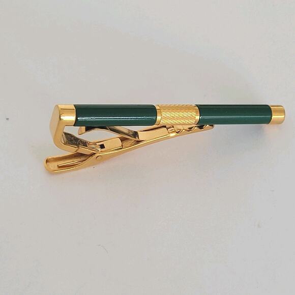 Dunhill Vintage Tie Clasp Clip Bar Gold Green Round Retro Geometric Glam - Picture 1 of 7